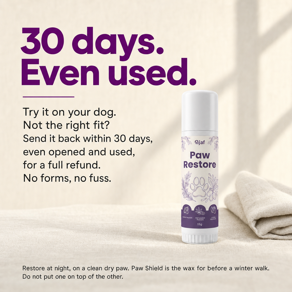 30 days money-back, even used. Bjaf Paw Restore.