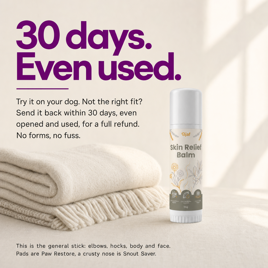 30 days money-back, even used. Bjaf Skin Relief Balm.