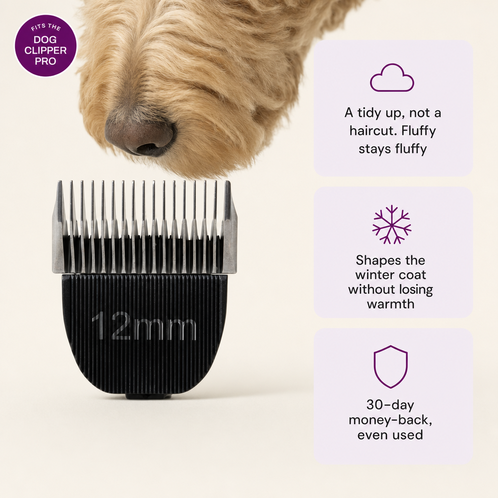Bjaf 12 mm blade for the Dog Clipper Pro. A tidy up, not a haircut. Shapes the winter coat without losing warmth. 30-day money-back even used.